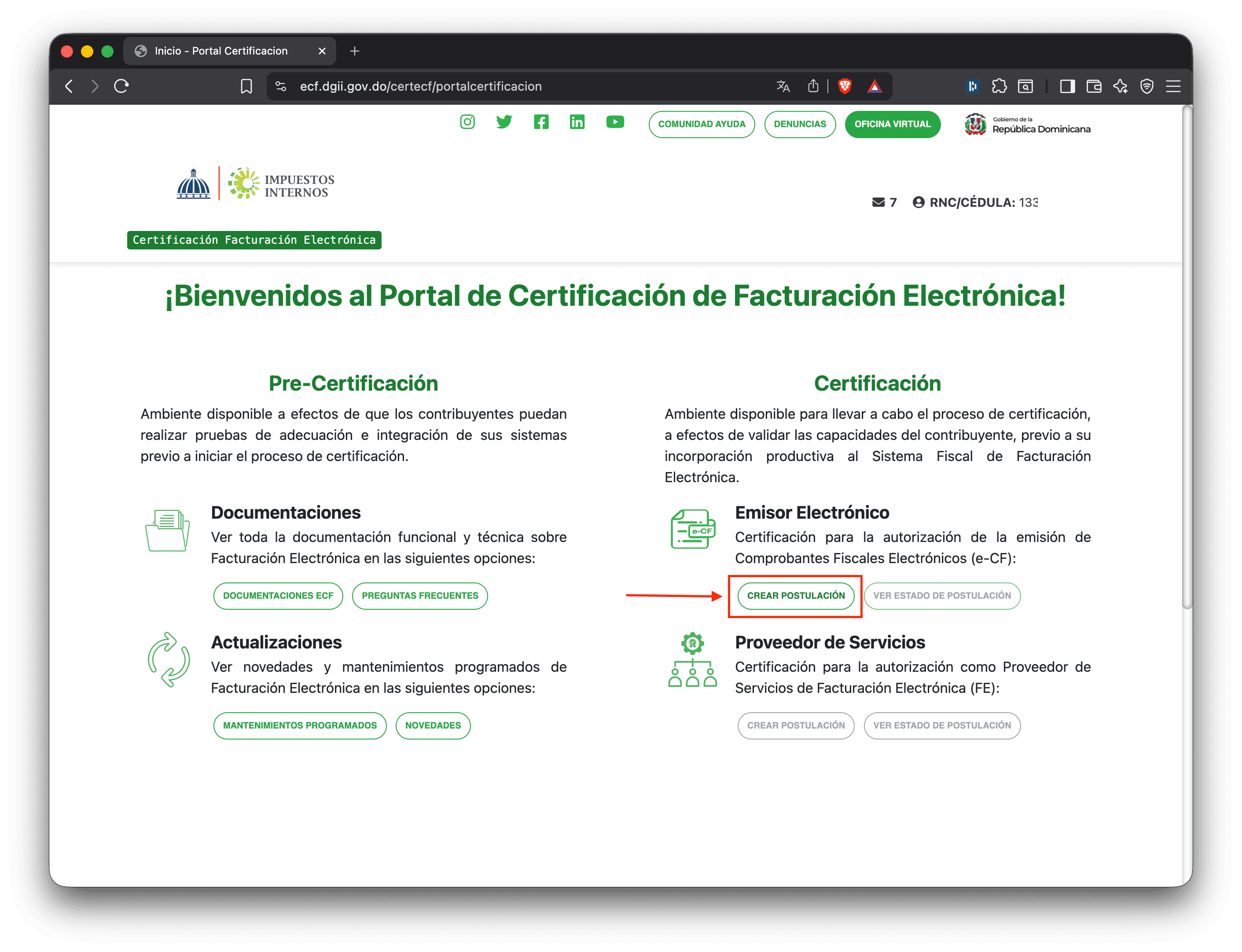Crear postulación en el portal DGII